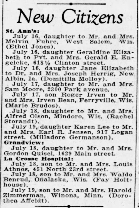 Bean Roger birth Lax Trib 19 Jul 1943 p 3